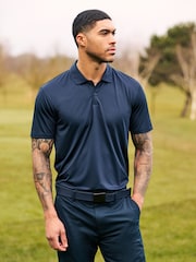 Navy Blue Active Textured Golf Polo Shirt - Image 5 of 10