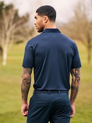 Navy Blue Active Textured Golf Polo Shirt - Image 6 of 10