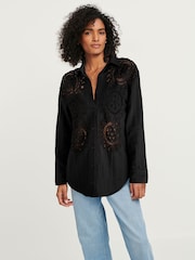Black Long Sleeve Crochet Insert Shirt - Image 4 of 7