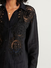 Black Long Sleeve Crochet Insert Shirt - Image 5 of 7