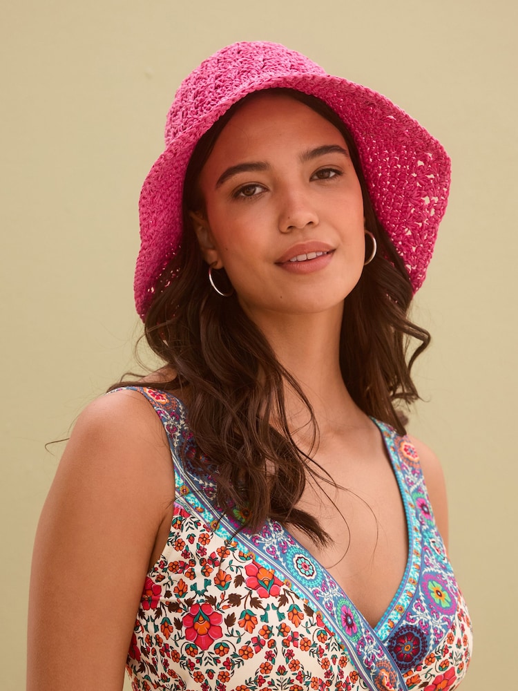 Pink Crochet Bucket Hat - Image 1 of 5 Pink Crochet Bucket Hat - Image 1 of 5
