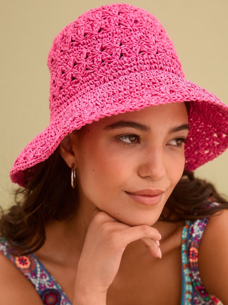Pink Crochet Bucket Hat - Image 3 of 5