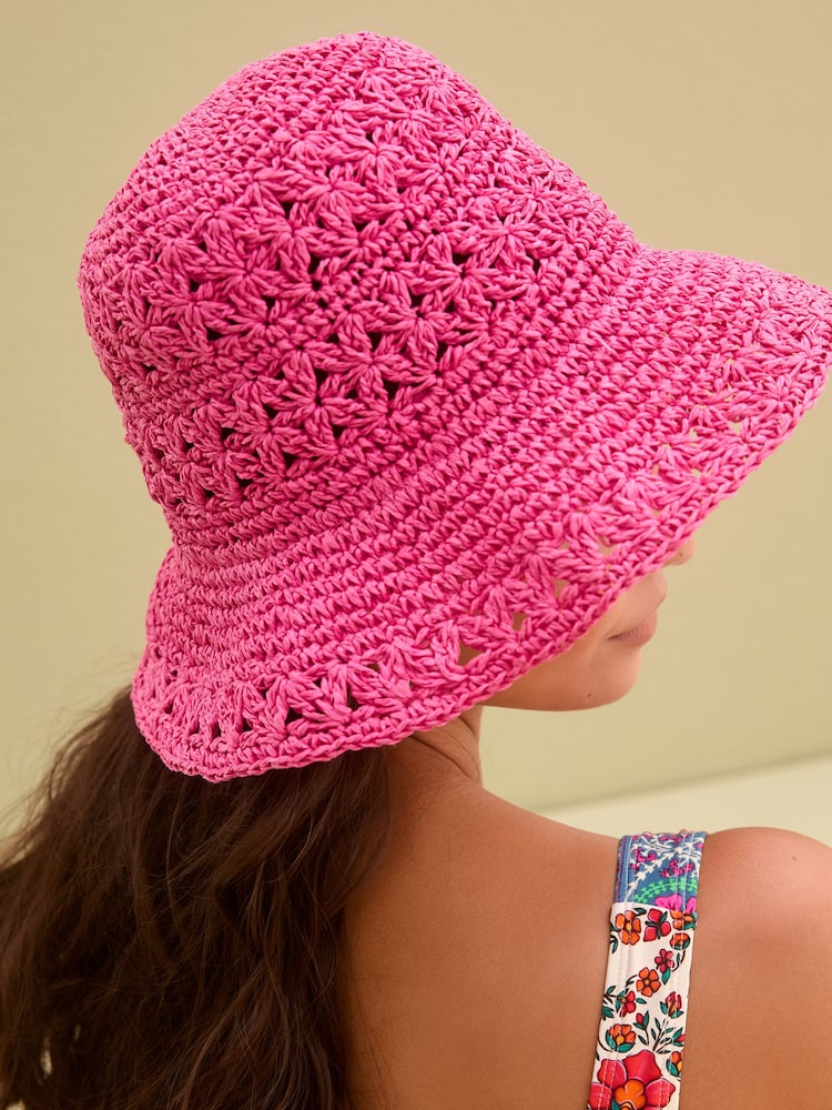 Pink Crochet Bucket Hat - Image 4 of 5