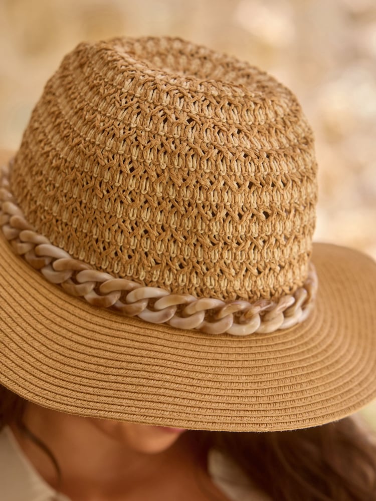 Natural Panama Hat With Chain - Image 4 of 5