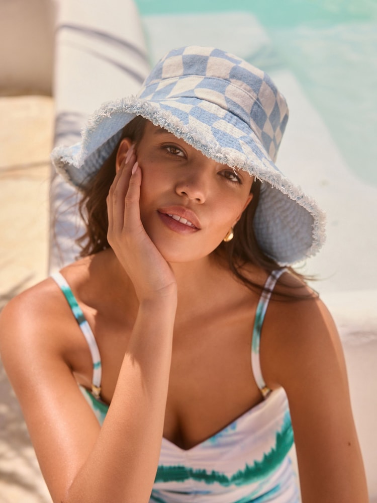 Blue/Checkerboard Reversible Bucket 100% Cotton Hat - Image 2 of 6