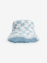 Blue/Checkerboard Reversible Bucket 100% Cotton Hat - Image 5 of 6