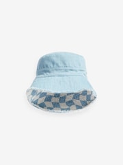 Blue/Checkerboard Reversible Bucket 100% Cotton Hat - Image 6 of 6