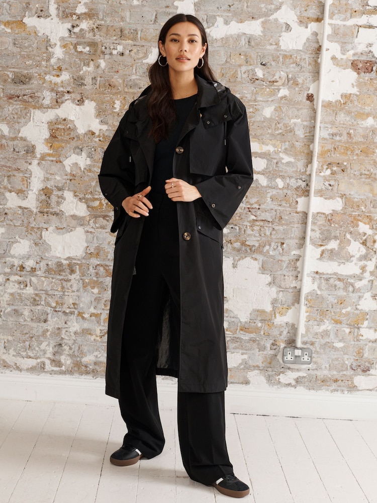 Black Waterproof Trench Longline Coat - Image 1 of 9