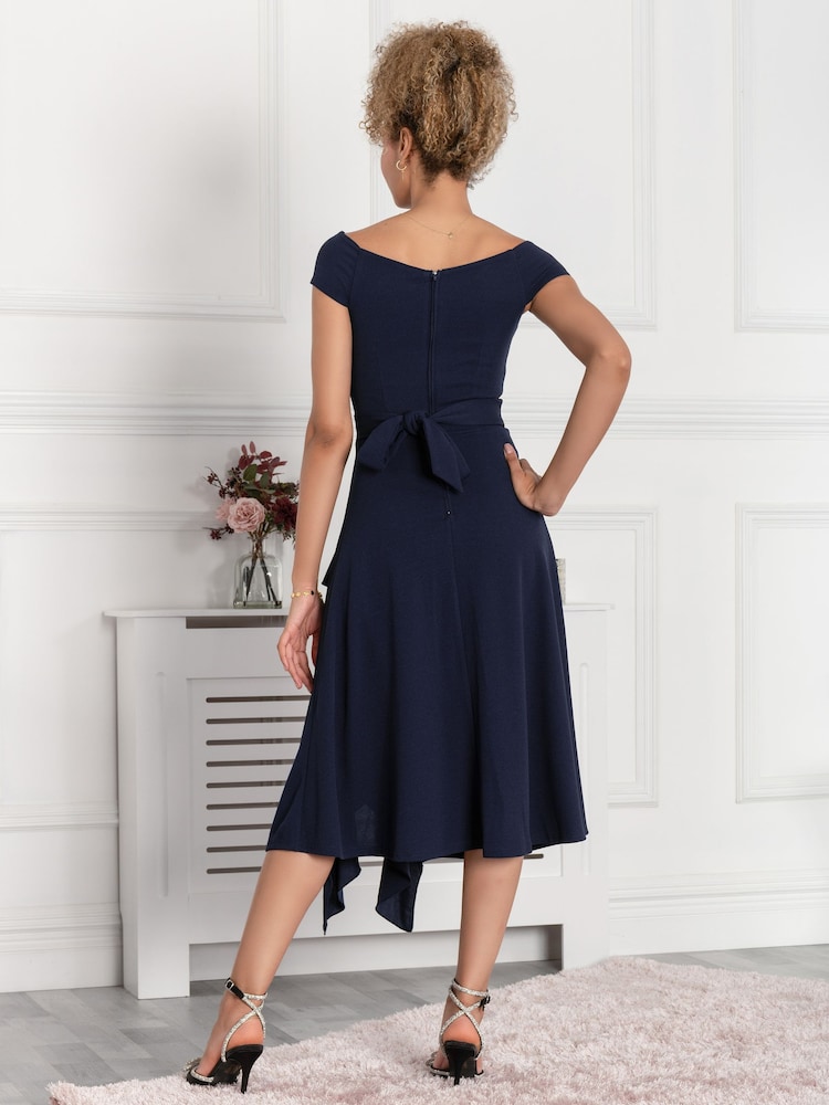 Jolie Moi Navy Blue Desiree Frill Fit & Flare Dress - Image 2 of 5