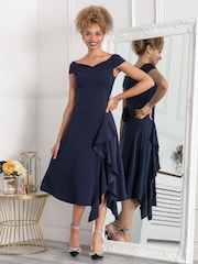 Jolie Moi Navy Blue Desiree Frill Fit & Flare Dress - Image 4 of 5
