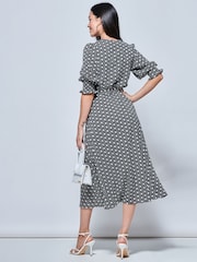 Jolie Moi Peyton Wrap Puff Sleeve Midi Black Dress - Image 2 of 5