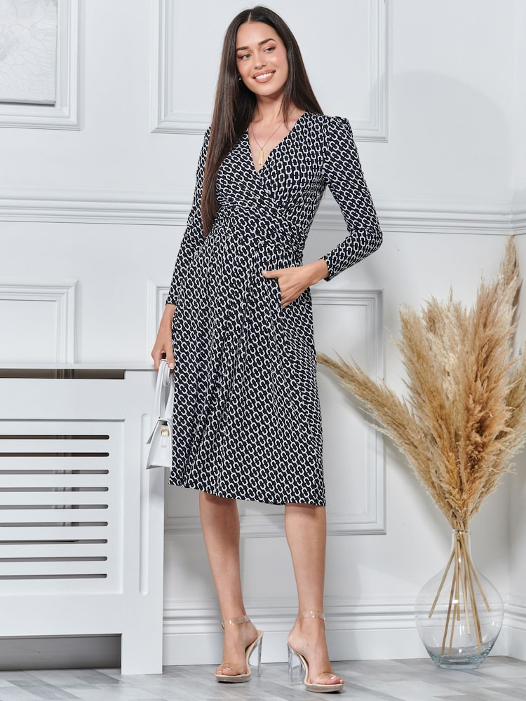 Jolie Moi Black Long Sleeve Jersey Midi Dress - Image 1 of 5 Jolie Moi Black Long Sleeve Jersey Midi Dress - Image 1 of 5