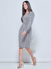 Jolie Moi Black Print Long Sleeve Pegged Dress - Image 3 of 5
