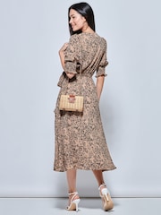 Jolie Moi Natural Animal Print Crepe Wrap Midi Dress - Image 4 of 5