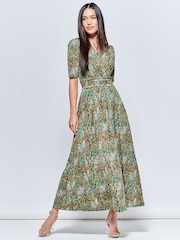 Jolie Moi Green Saniya Print Jersey Maxi Dress - Image 1 of 5