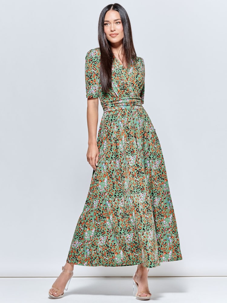 Jolie Moi Green Saniya Print Jersey Maxi Dress - Image 1 of 5
