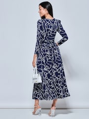 Jolie Moi Blue Chain Print Long Sleeve Maxi Dress - Image 2 of 5