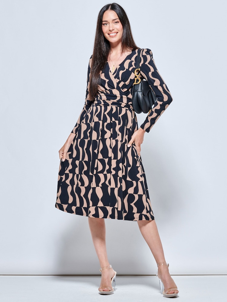 Jolie Moi Brown Long Sleeve Calla Jersey Wrap Dress - Image 1 of 5