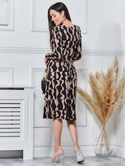 Jolie Moi Brown Long Sleeve Calla Jersey Wrap Dress - Image 2 of 5