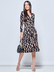 Jolie Moi Brown Long Sleeve Calla Jersey Wrap Dress - Image 3 of 5