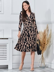 Jolie Moi Brown Long Sleeve Calla Jersey Wrap Dress - Image 4 of 5
