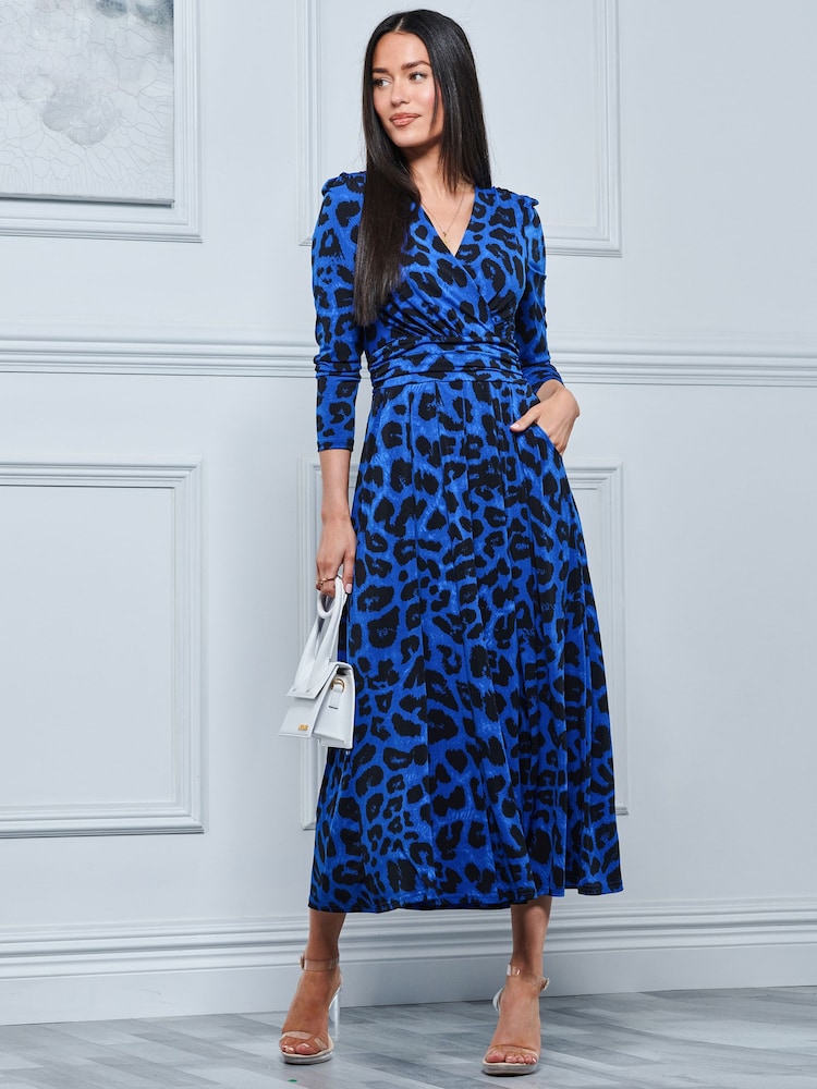 blue animal print maxi dress Blue Aesthetic Leopard Print Dress Fashion Boho Beach Long Dresses Female  Party Printed Maxi Dress