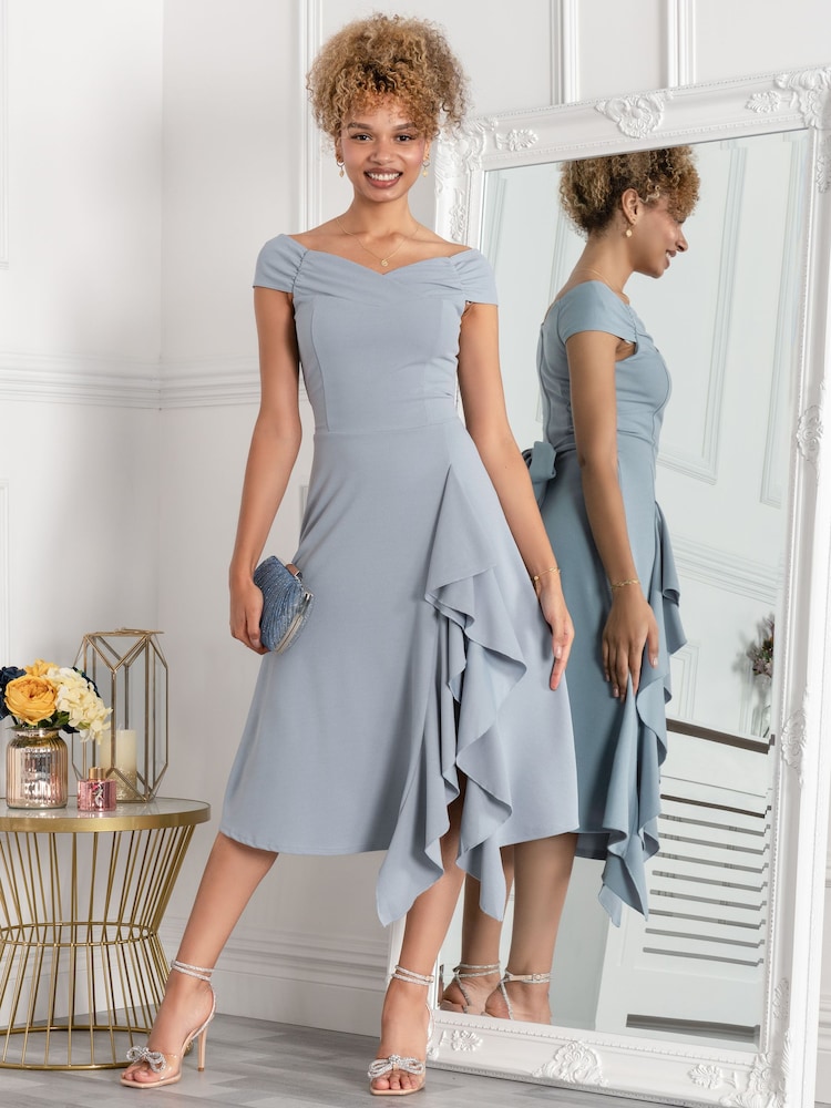 Gri - Rochie fit &Evazat cu volane Jolie Moi Desiree - Imaginea 1 din 5