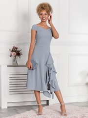 Gri - Rochie fit &Evazat cu volane Jolie Moi Desiree - Imaginea 4 din 5