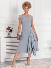 Gri - Rochie fit &Evazat cu volane Jolie Moi Desiree - Imaginea 5 din 5