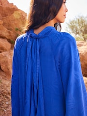 Cobalt Blue Twist High Neck Long Sleeve Jacqaurd Maxi Dress - Image 4 of 6