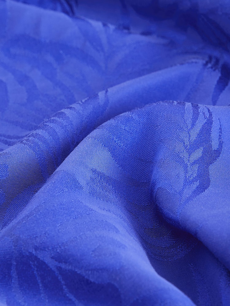 Cobalt Blue Twist High Neck Long Sleeve Jacqaurd Maxi Dress - Image 6 of 6