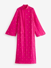 Bright Pink Long Sleeve Embellished Scarf Maxi Dress - Image 5 of 6