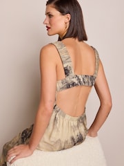 Brown Scenic Print Linen Blend V-Neck Midi Dress - Image 4 of 7