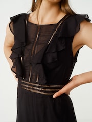 Black 100% Cotton Sleeveless Ruffle Lace Insert Maxi Dress - Image 3 of 6