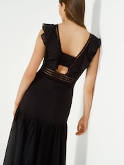 Black 100% Cotton Sleeveless Ruffle Lace Insert Maxi Dress - Image 4 of 6
