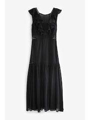Black 100% Cotton Sleeveless Ruffle Lace Insert Maxi Dress - Image 5 of 6