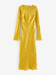 Ochre Yellow Maxi Long Sleeve Metallic Column Dress - Image 2 of 8