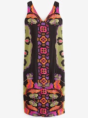 Multi Floral Print Linen Blend V-Neck Midi Dress - Image 5 of 6