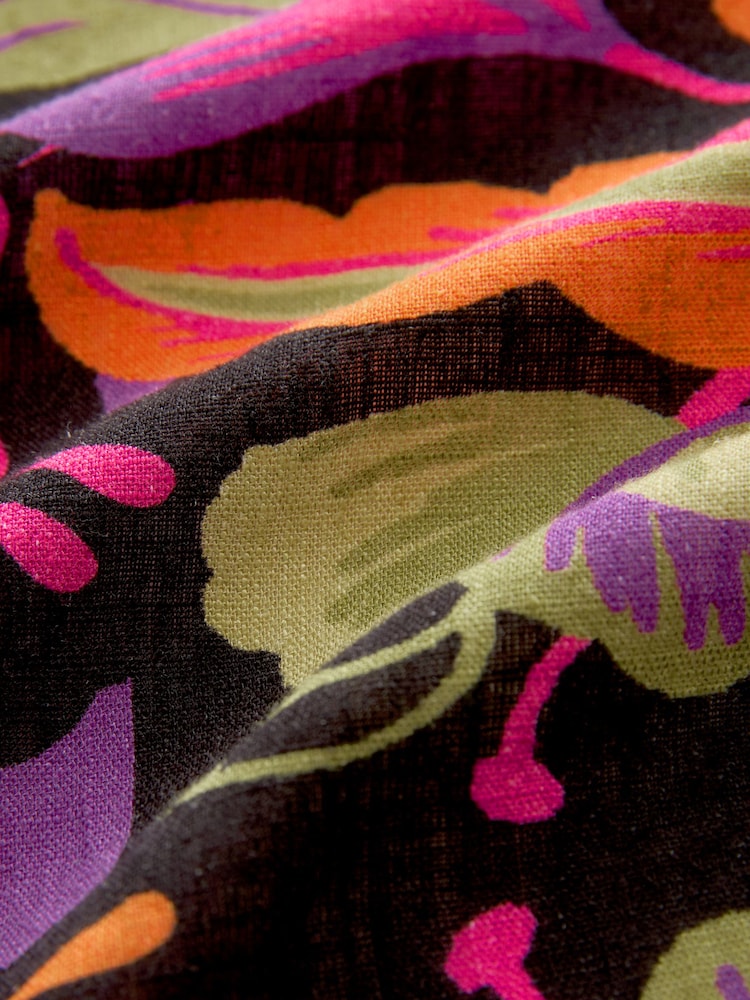 Multi Floral Print Linen Blend V-Neck Midi Dress - Image 6 of 6