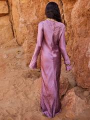 Rose Pink Maxi Long Sleeve Metallic Column Dress - Image 3 of 6