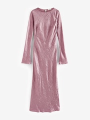 Rose Pink Maxi Long Sleeve Metallic Column Dress - Image 5 of 6