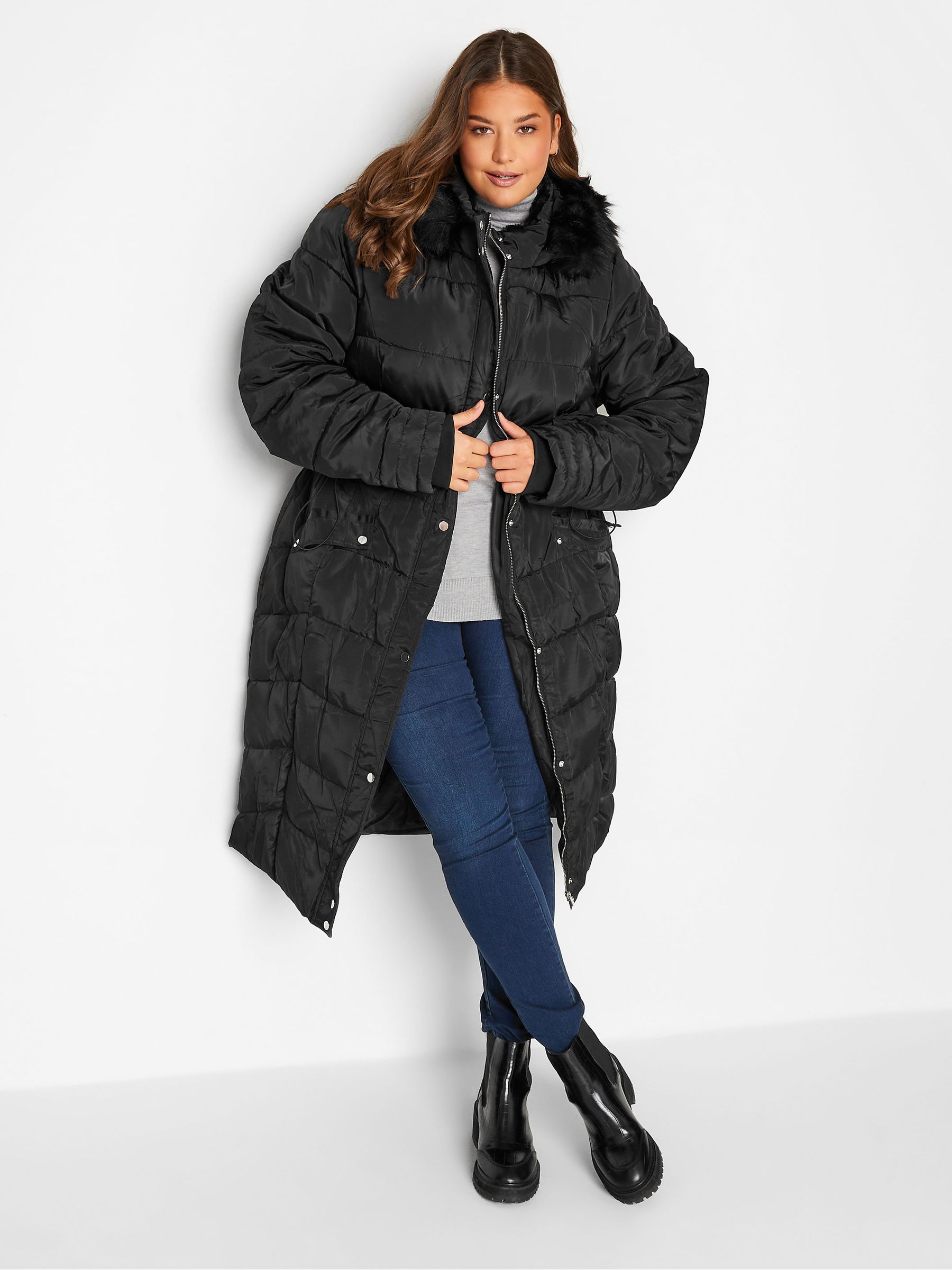 Black midi puffer coat online