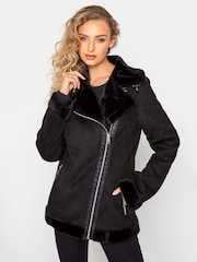 Long Tall Sally Black Faux Fur Trim Aviator Jacket - Image 1 of 7