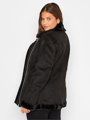 Long Tall Sally Black Faux Fur Trim Aviator Jacket - Image 2 of 7