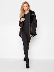 Long Tall Sally Black Faux Fur Trim Aviator Jacket - Image 7 of 7
