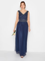 Long Tall Sally Blue V-Neck Beaded Maxi Dress - Image 1 of 4