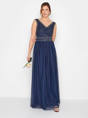 Long Tall Sally Blue V-Neck Beaded Maxi Dress - Image 3 of 4
