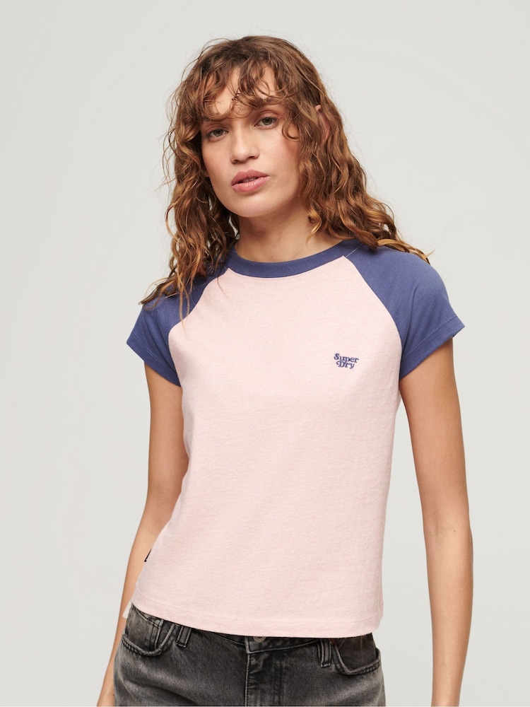 Superdry Pink Essential Logo Raglan T-Shirt - Image 1 of 6