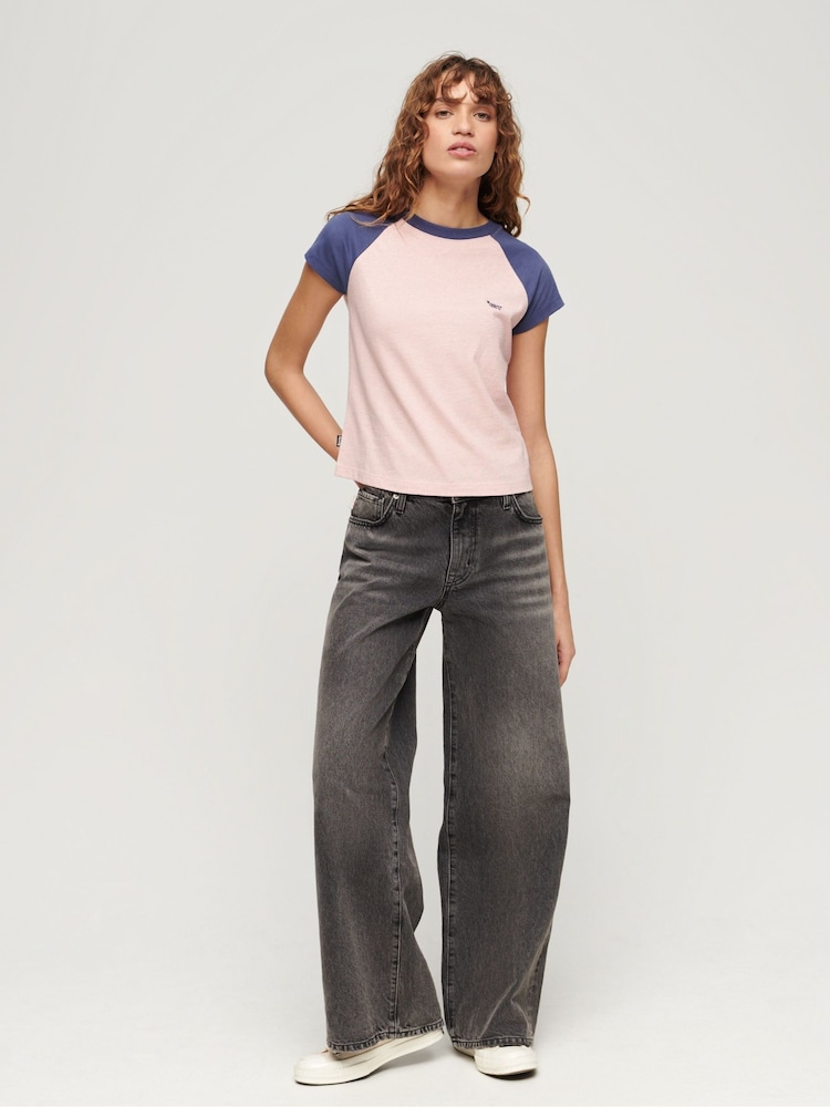 Superdry Pink Essential Logo Raglan T-Shirt - Image 3 of 6