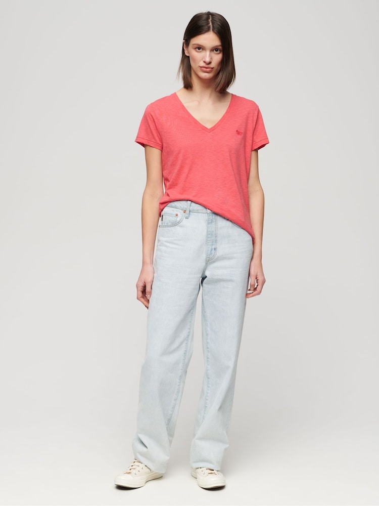 Superdry Coral Pink Studios Embroidered V-Neck T-Shirt - Image 3 of 10